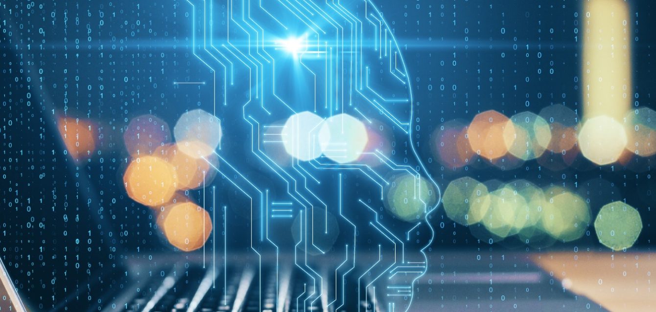 Portátil con contorno de cabeza e inteligencia artificial