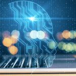 Portátil con contorno de cabeza e inteligencia artificial