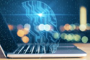 Portátil con contorno de cabeza e inteligencia artificial
