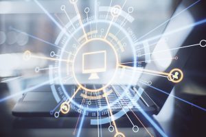Centro de datos con servidores y concepto de hosting empresarial